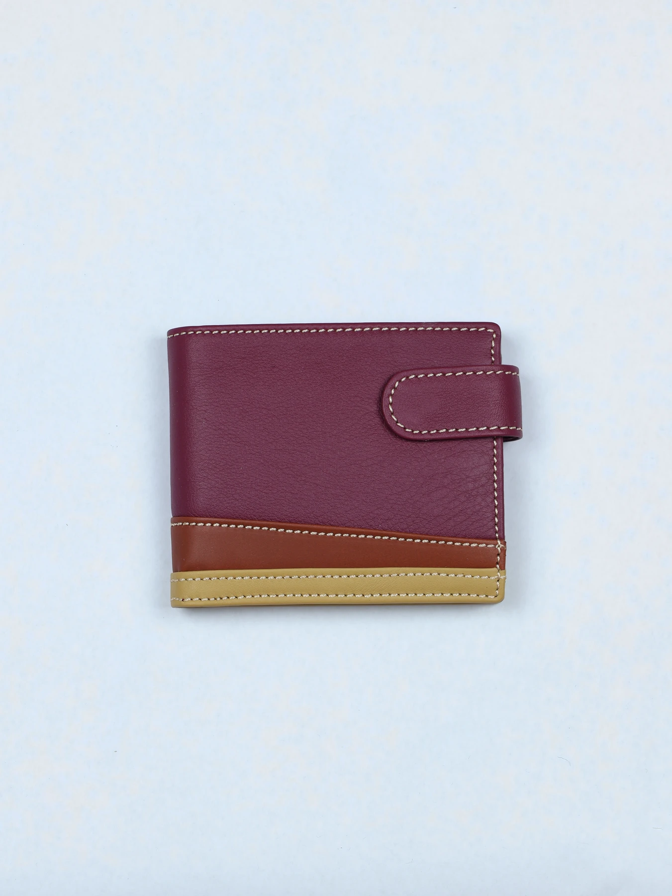 Cartera horizontal de piel con banda bicolor · Burdeos · imagen 1