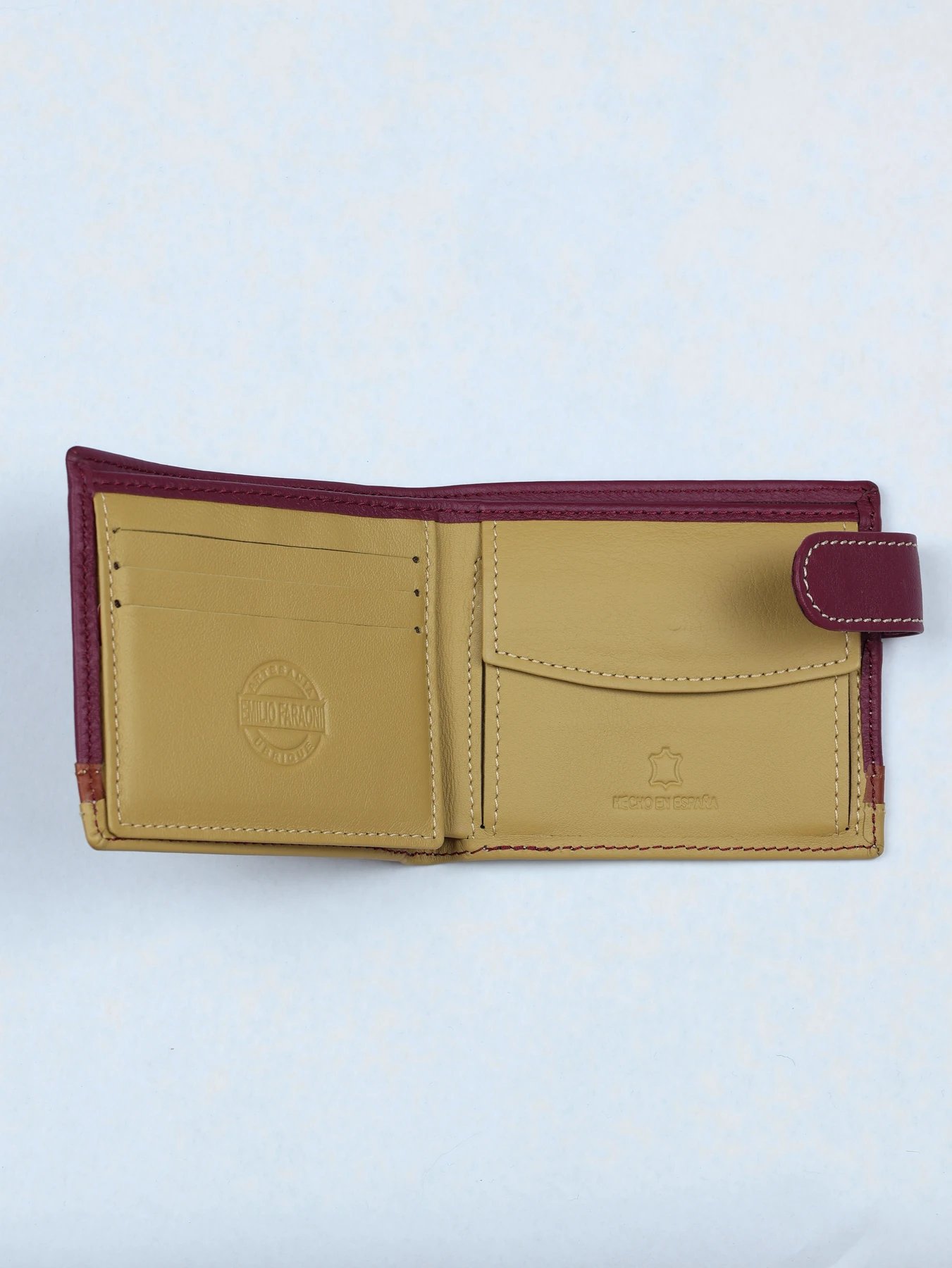 Cartera horizontal de piel con banda bicolor · Burdeos · imagen 2