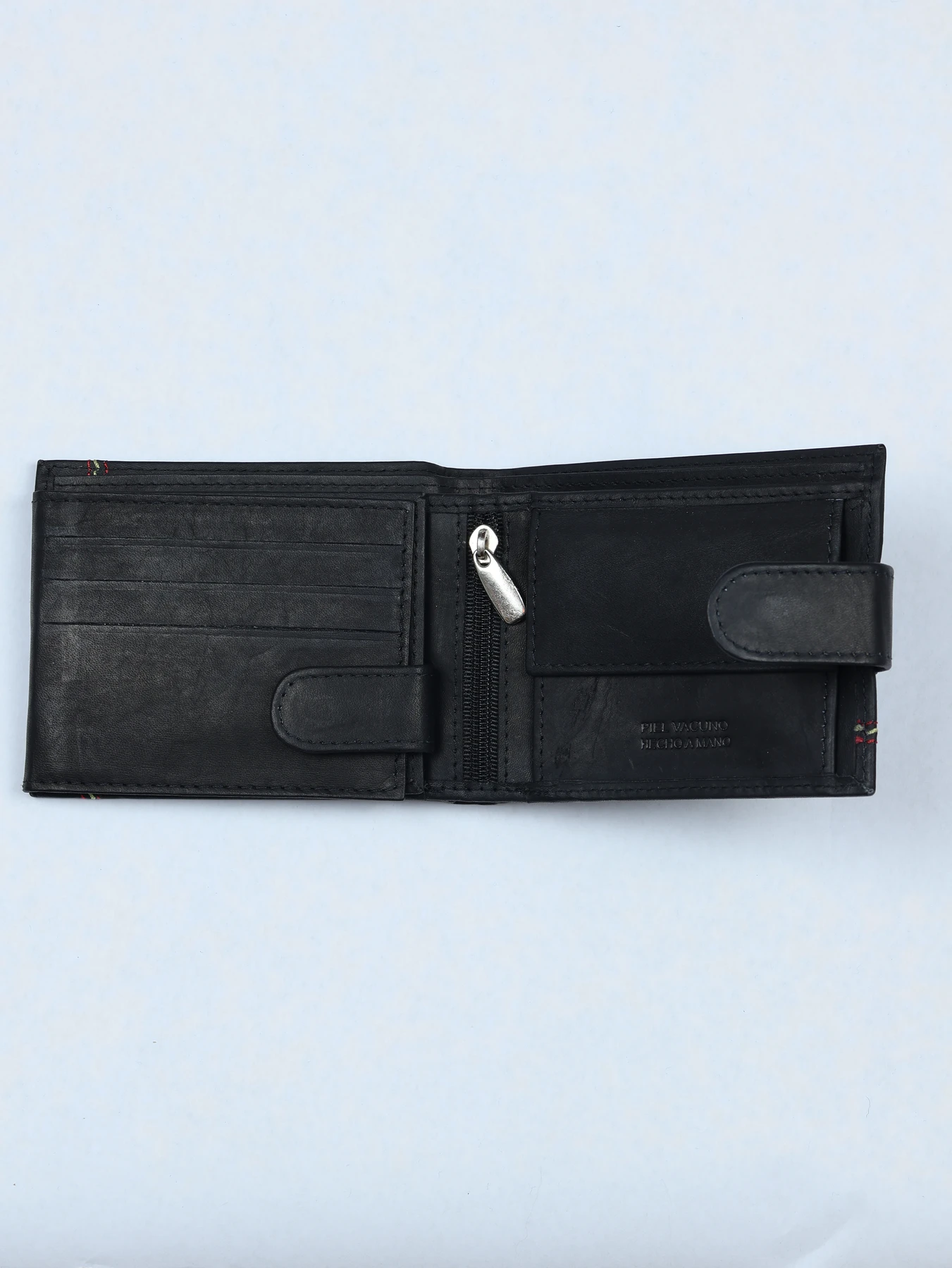 Cartera horizontal de piel con pespuntes en contraste · Negro · imagen 2