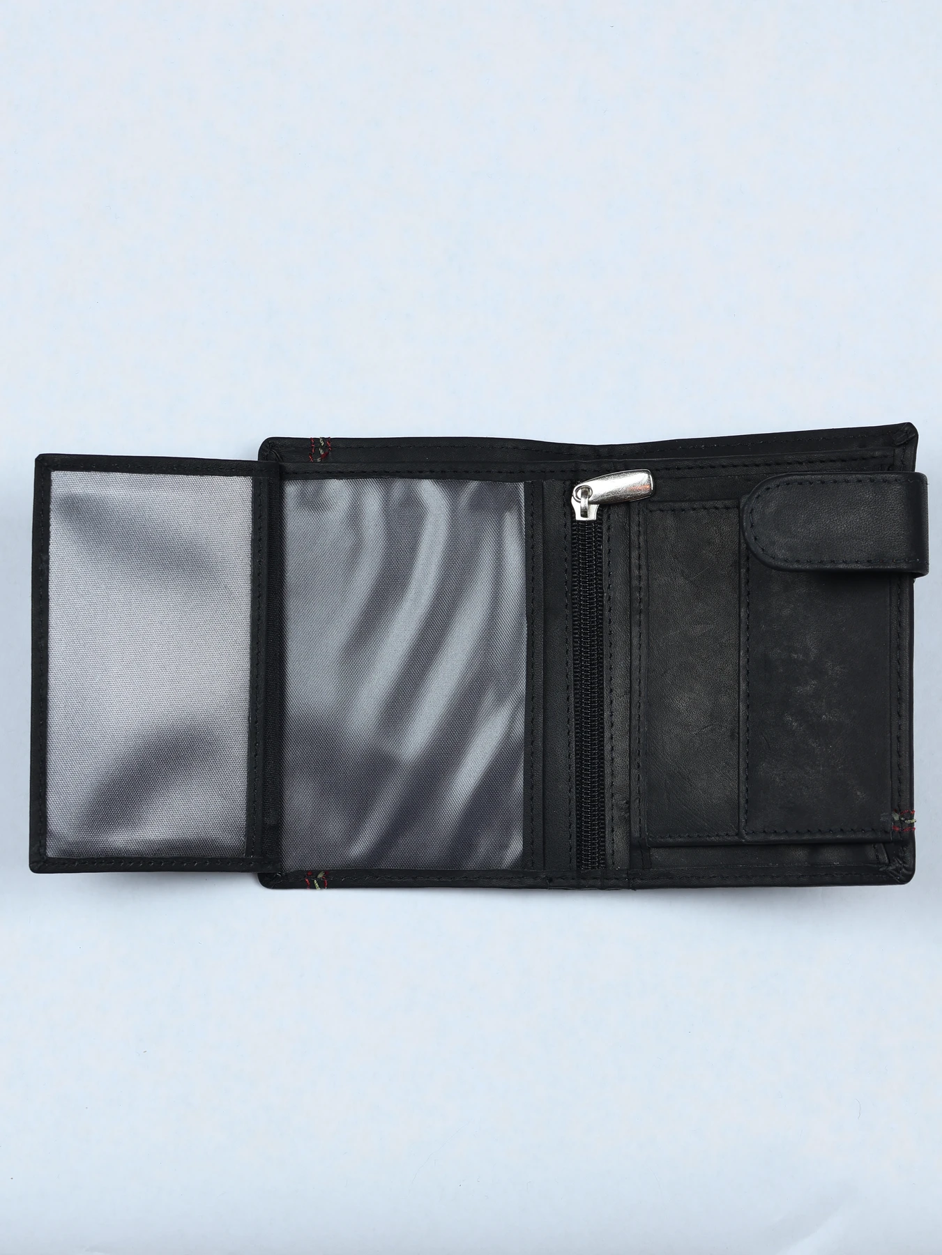 Cartera vertical de piel con pespuntes en contraste · Negro · imagen 3