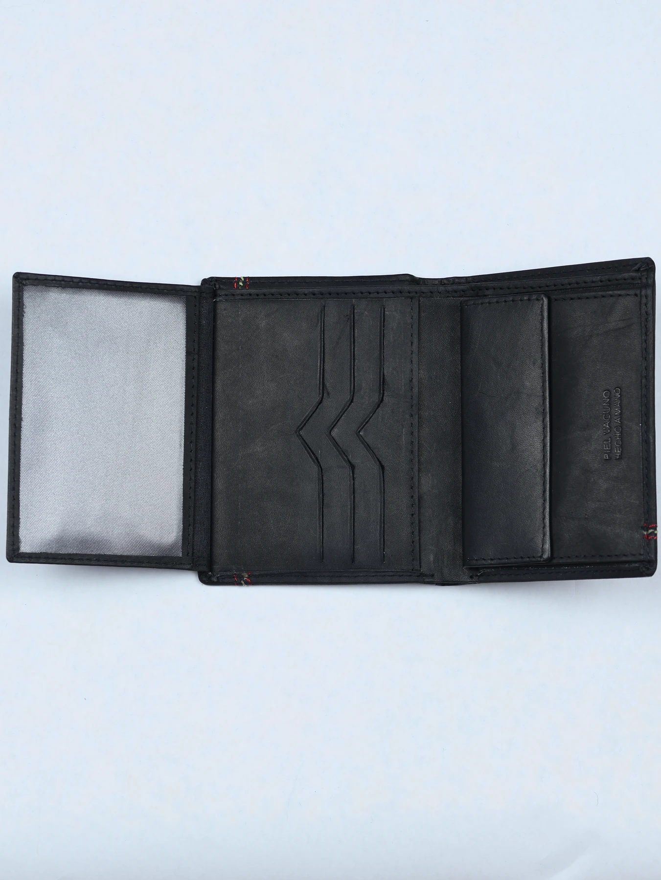 Cartera vertical de piel con costuras en contraste · Negro · imagen 3